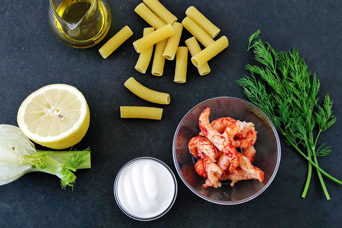 Rigatoni mit Krabben und mariniertem Fenchel